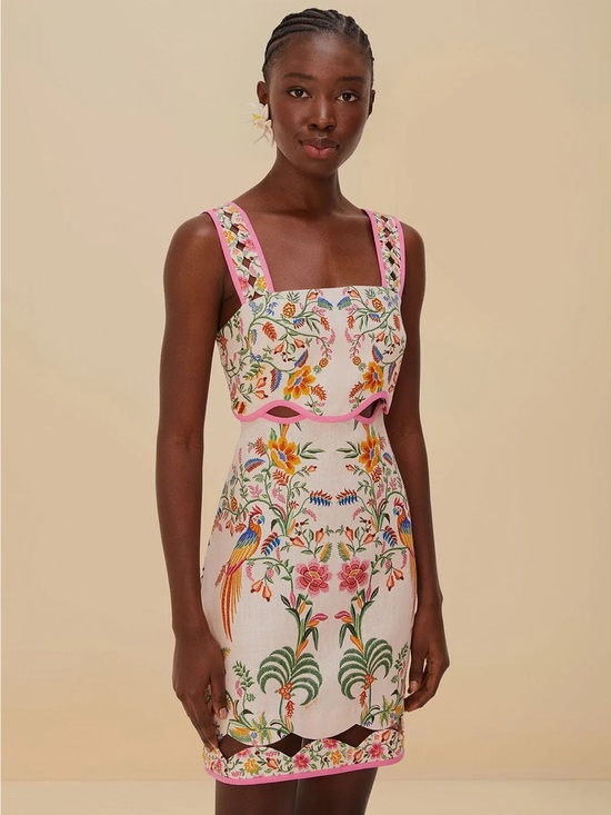 FARM Rio Dresses & Skirts - FARM Rio Pink-Trimmed Embroidered Mini Dress